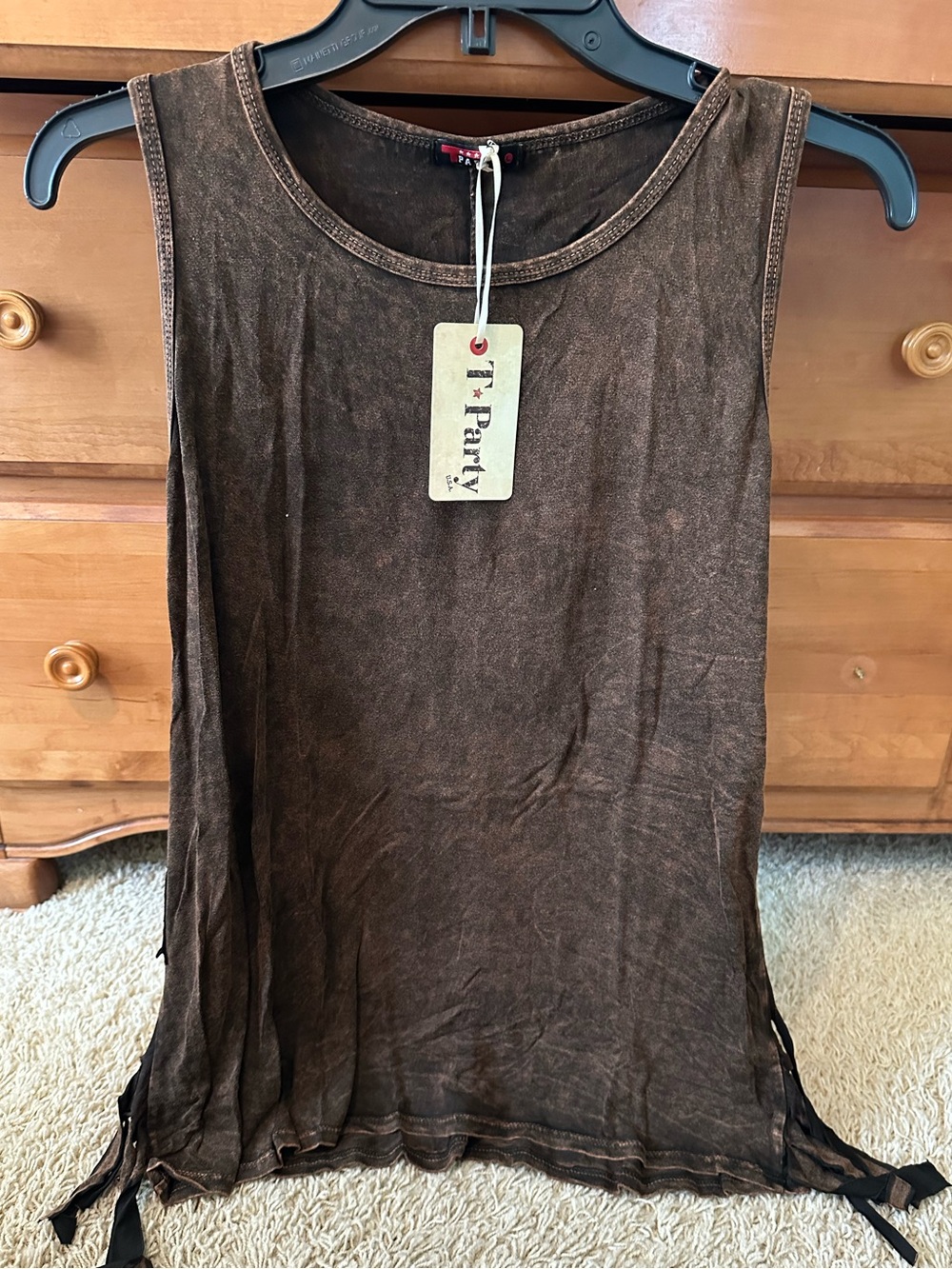 NWT T PARTY MINERAL WASHED FRINGE TOP